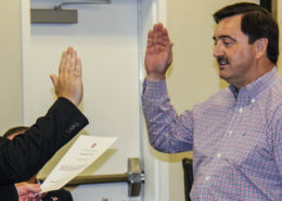 John Main gets sworn in by Rockwall County Judge David Sweet.